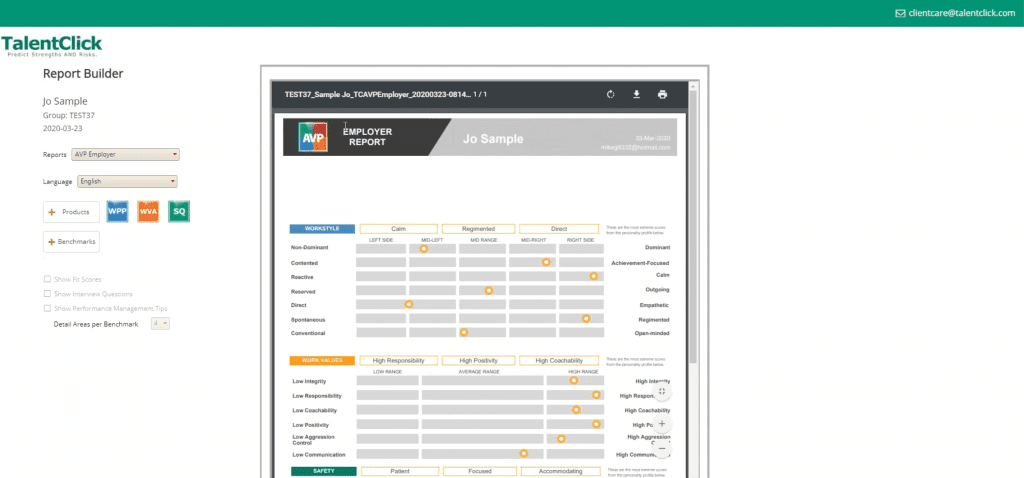 Report Builder Demo Insights Benchmark Assessment Fit Score